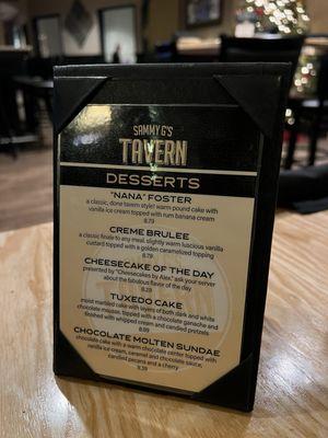 Dessert menu