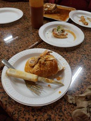 Torta ahogada and tostada de ceviche