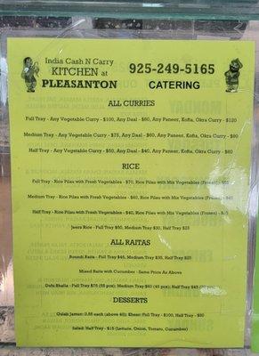 Catering menu