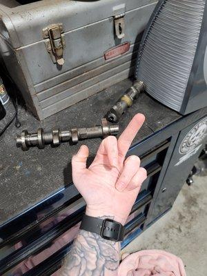 This is from when they worked on my car and never torqued my cam caps. Snapped camshaft