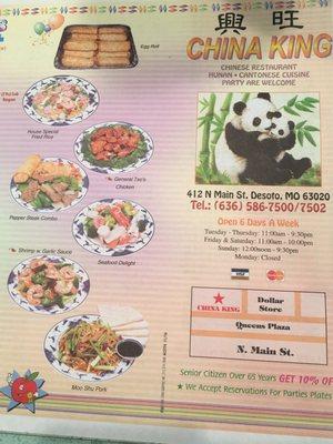 China king menu