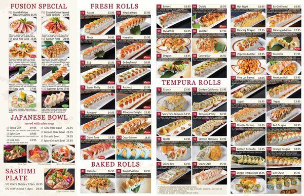 Specialty Rolls, Fusion, Japaense Bowl, and Sashimi