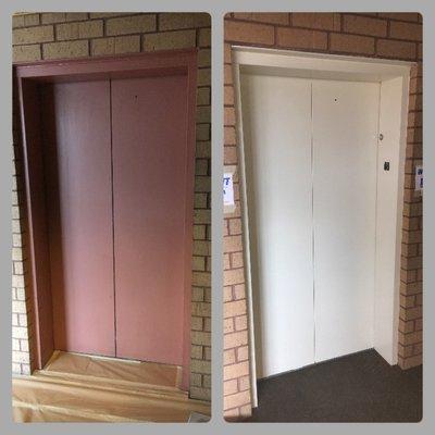 Repainting of elevator doors