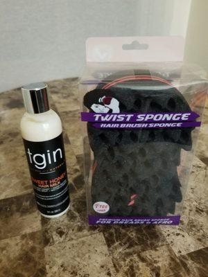 tgin, short for Thank God it's Natrual and a hair sponge.