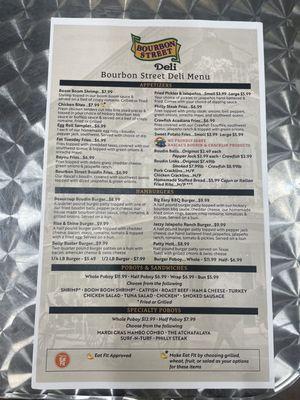 The front of the menu