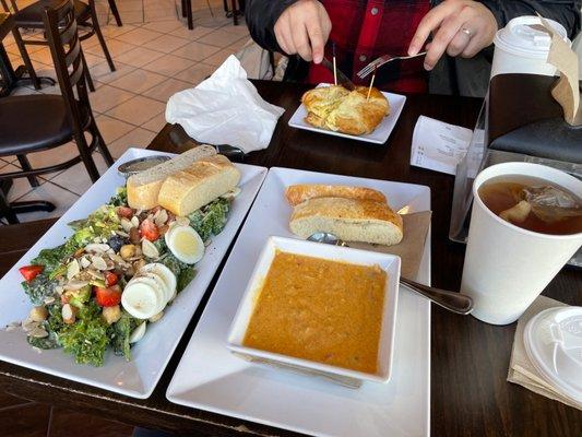 Superfood salad, chicken corn chowder, egg Egg & Cheese Sandwich Breakfast