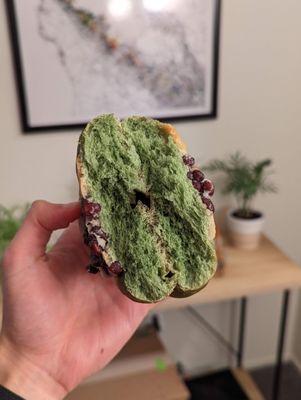 1/14/21 - Green Tea Red Bean Soft Bun. Nice cross section. Worth a try.