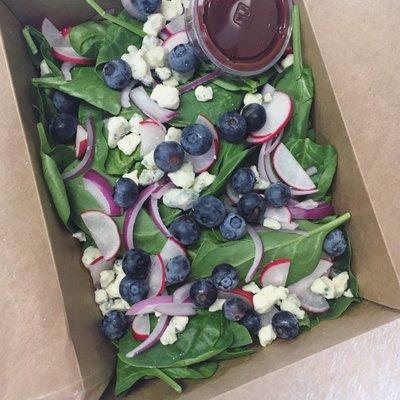 Seasonal Salad- Blueberry Spinach Salad with their own blueberry balsamic dressing- YUM!