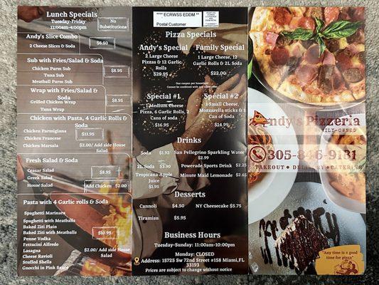 Andy's Pizzeria Menu 1