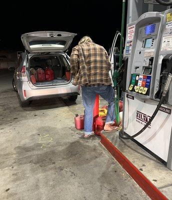 Hoarding gasoline.