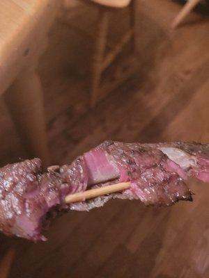 THIS BEEF STICK IS SUPPOSED TO BE WELL DONE!!! LAST TIME WE ORDERED THEY GAVE US RAW CHICKEN WINGS AND RAW DUMPLINGS.