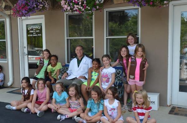 The neighborhood Brownie troop takes a tour of the hospital