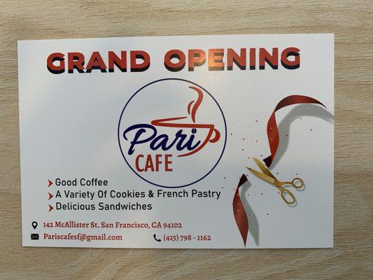 Grand opening postcard with (now correct!) phone number, address and email.