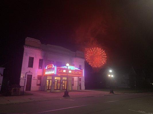 The historic Sayre Theatre with end of summer fireworks kicking off!