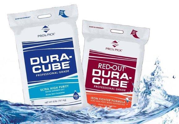 Dura-cube high purity water softener salt is available for pick up or delivery.