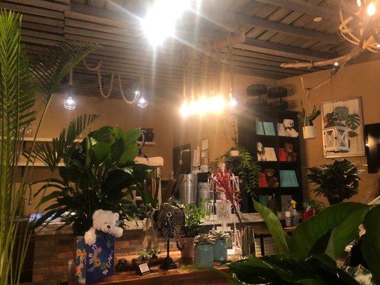 Interior with plants and cool lights