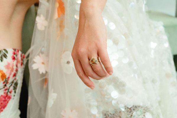 Custom made sapphire engagement rings with hand cast wedding band accents. Photography via Madeline Barr