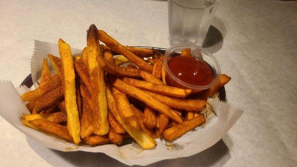 1/2 cajun 1/2 sweet potato fries