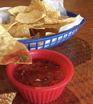 Chips and fresh salsa (with lots of cilantro).