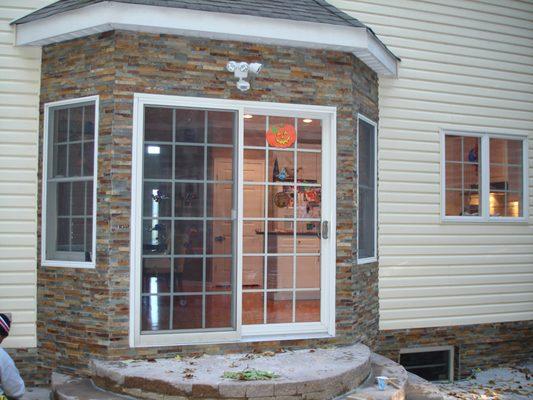 Installation of stone veneer.