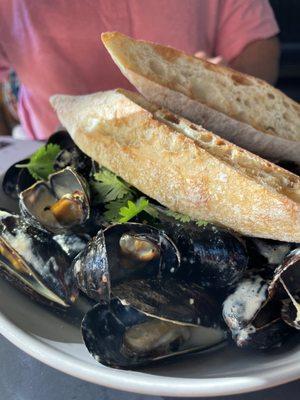 Mussels that were delectable the sauce was enjoyed with that crusty baguette