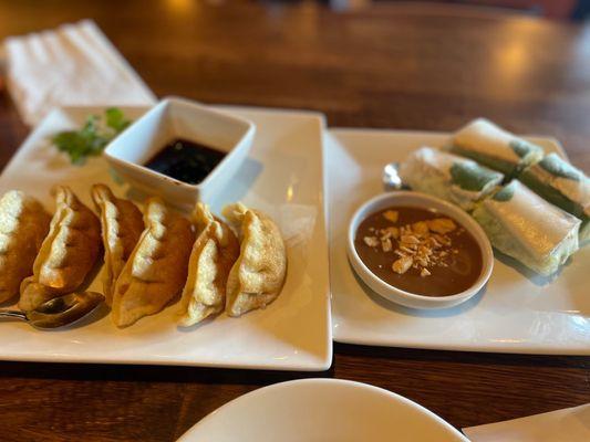 Chicken Potstickers & Tofu Spring Rolls