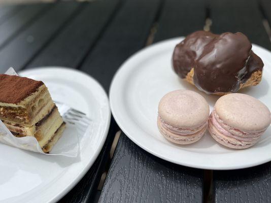 Our order: macarons, tiramisu and a cream puff