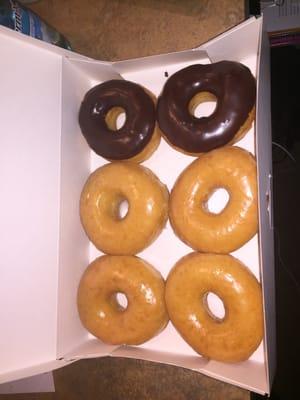 Glazed and two chocolate covered ones