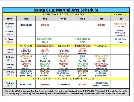 Schedule of classes