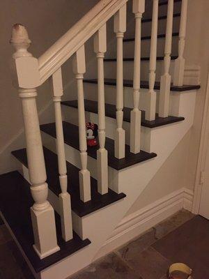 Staircase remodel with white risers.