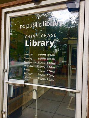 Business hours on display @ Chevy Chase Neighborhood Library