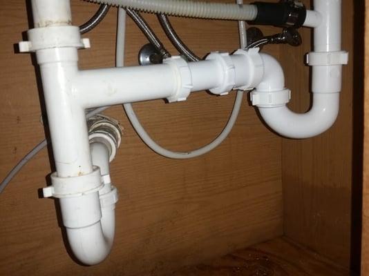 Here we replaced original PVC after the garbage disposal was stolen. Who does that? GIVE US A CALL!!!!! (803)956-9599 or (803)518-8888