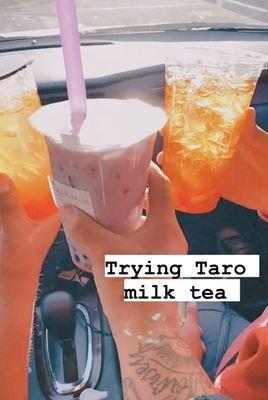 From L-R: Sunrise Redbull, Taro tea w/boba, Passionfruit Redbull.