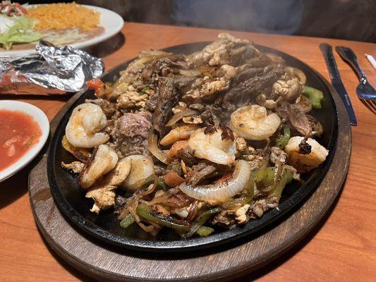 Special fajitas for two.  A mound of yummy.