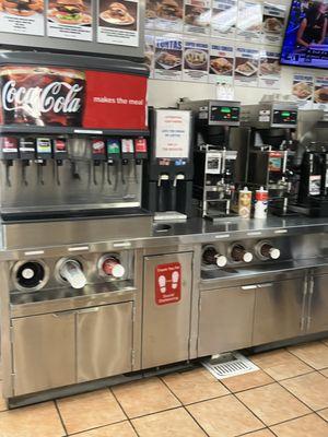 Soda, machine, and coffee