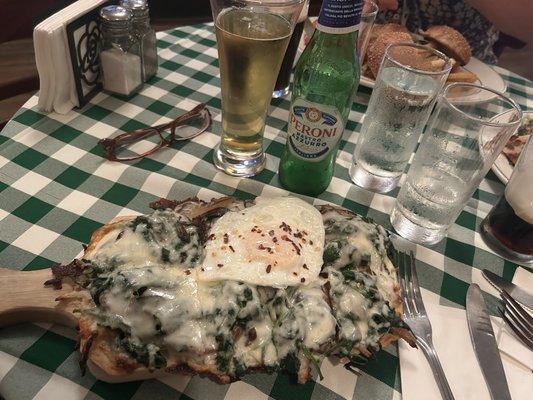 Luke's flatbread and peroni beer