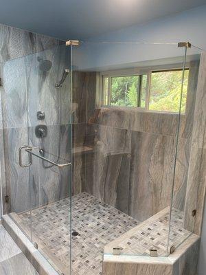 Custom wrap around shower glass