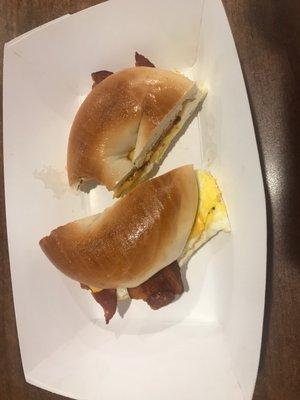 Bacon egg & cheese bagel minus a bite