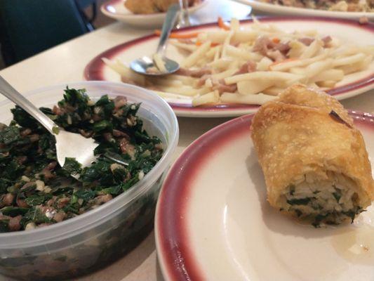 Vegetable spring rolls with anchovy garlic chive sauce