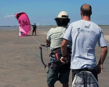 Teaching kiteboarding on the wide open sand flats