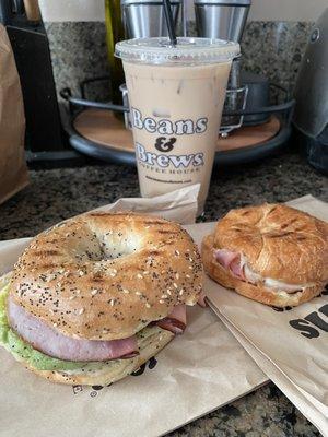 Iced Mr. B's, B Everything Bagel, Ham & Cheese Croissant