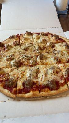 Sausage and onion pizza