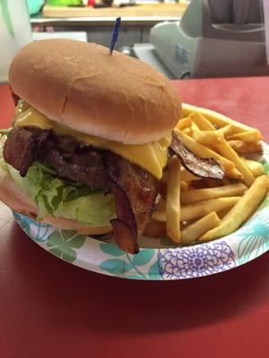 Bacon, cheese, avocado burger.