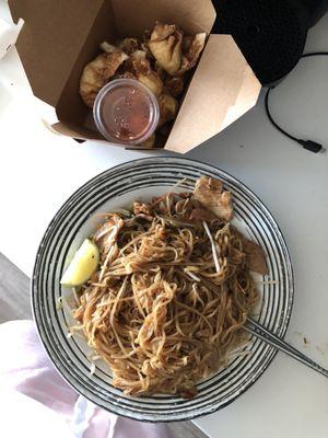 Pork pad Thai and crab Rangoons