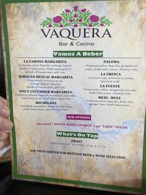 Drink menu