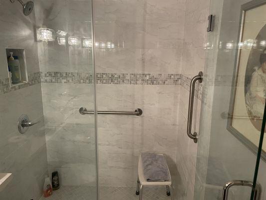 grab bars in large shower