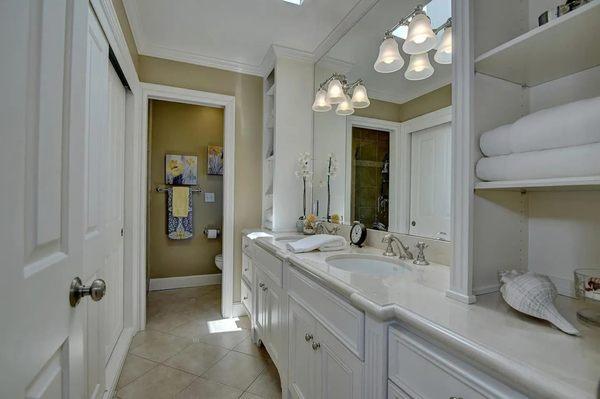 Prior to installation, Ciarlo Brothers, finished our bathroom cabinetry in a beautiful conversion  varnish