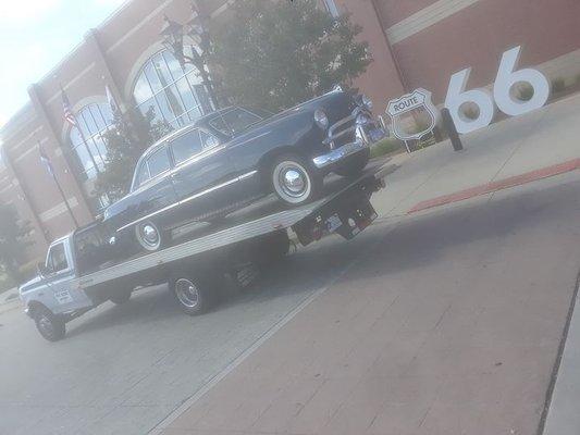 Beautiful vintage car carefully towed to our trusted mechanic shop!