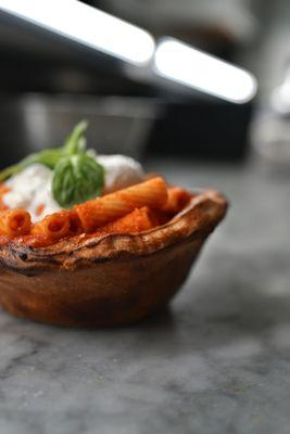 Homemade Bread Bowl with Rigatoni and Burrata