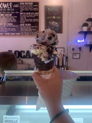 Cookie Monster on a Waffle chocolate dipped cone